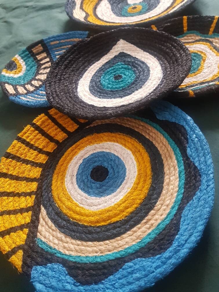 Blue & Yellow Evil Eye Wall Plates — Set of 5, alternate product view