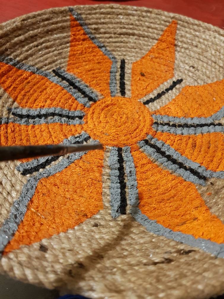 Orange and Blue-Grey Straw Wall Plates — Set of 8