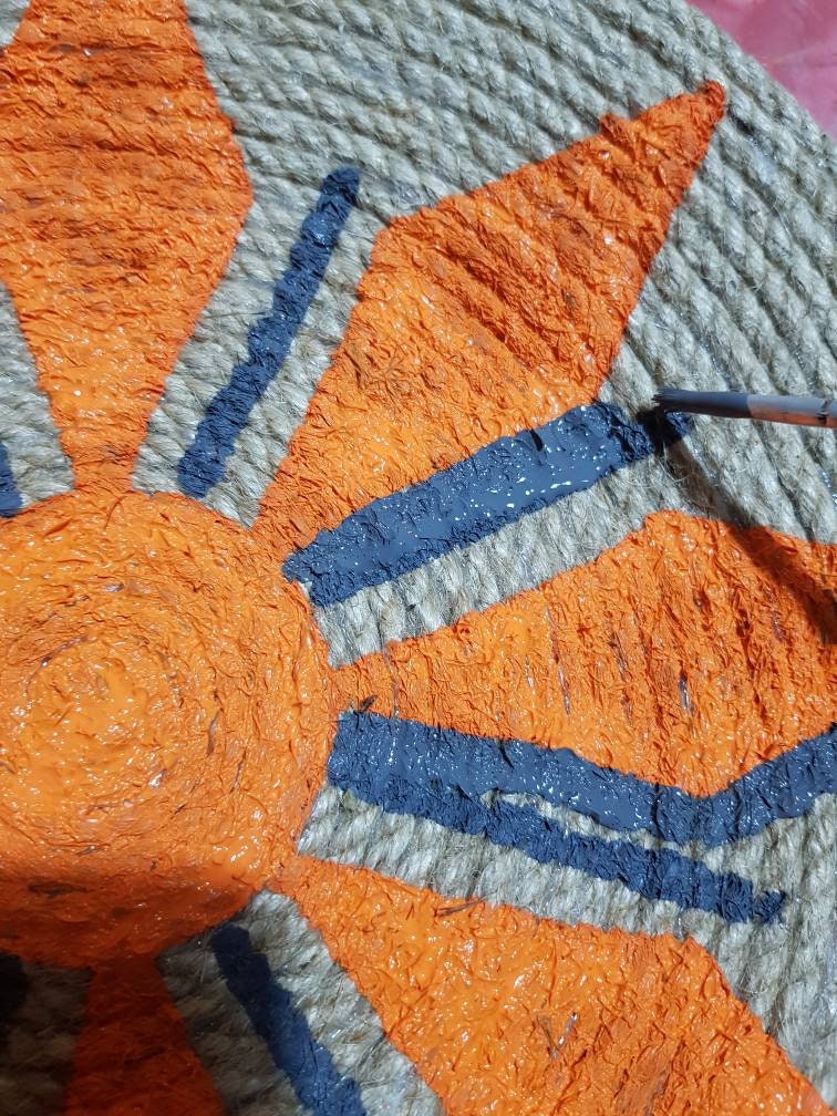 Orange and Blue-Grey Straw Wall Plates — Set of 8