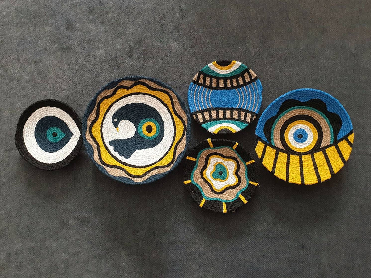Additional view of Blue & Yellow Evil Eye Wall Plates — Set of 5