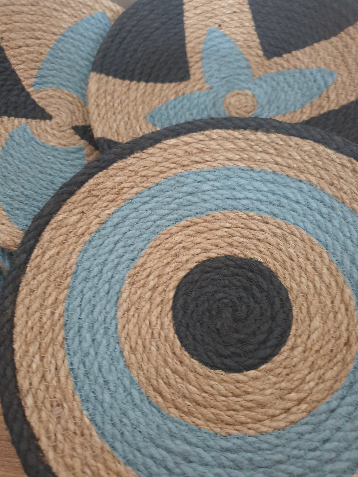 Black & Blue-Grey Woven Plates — Set of 9 — wicker wall decor, alternate product view