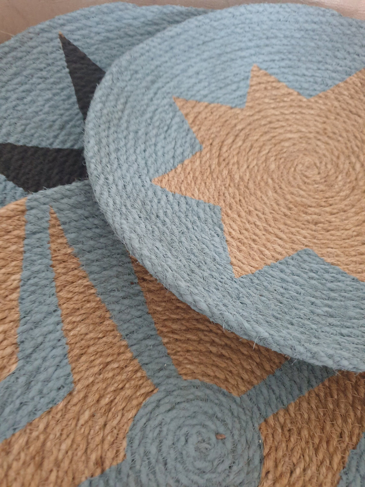 Another view of Black & Blue-Grey Woven Plates — Set of 9 — wicker wall decor