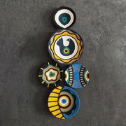 Blue & Yellow Evil Eye Wall Plates — Set of 5 by Sarmal Design