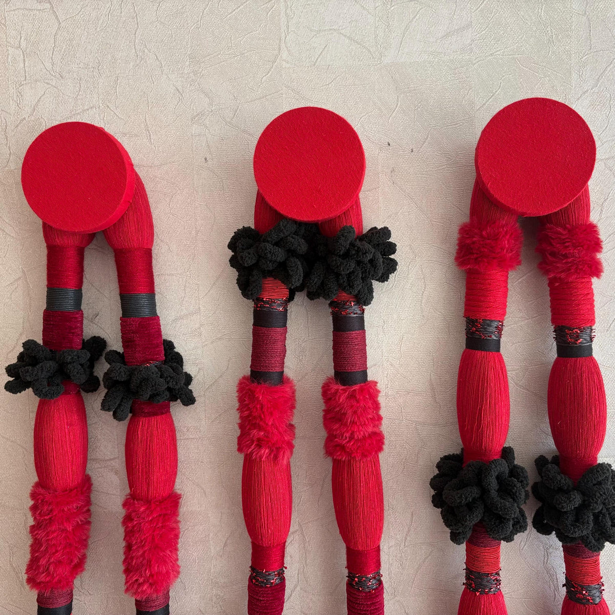 Red Sculptural Fiber Wall Hangings — Set of 3, additional product image