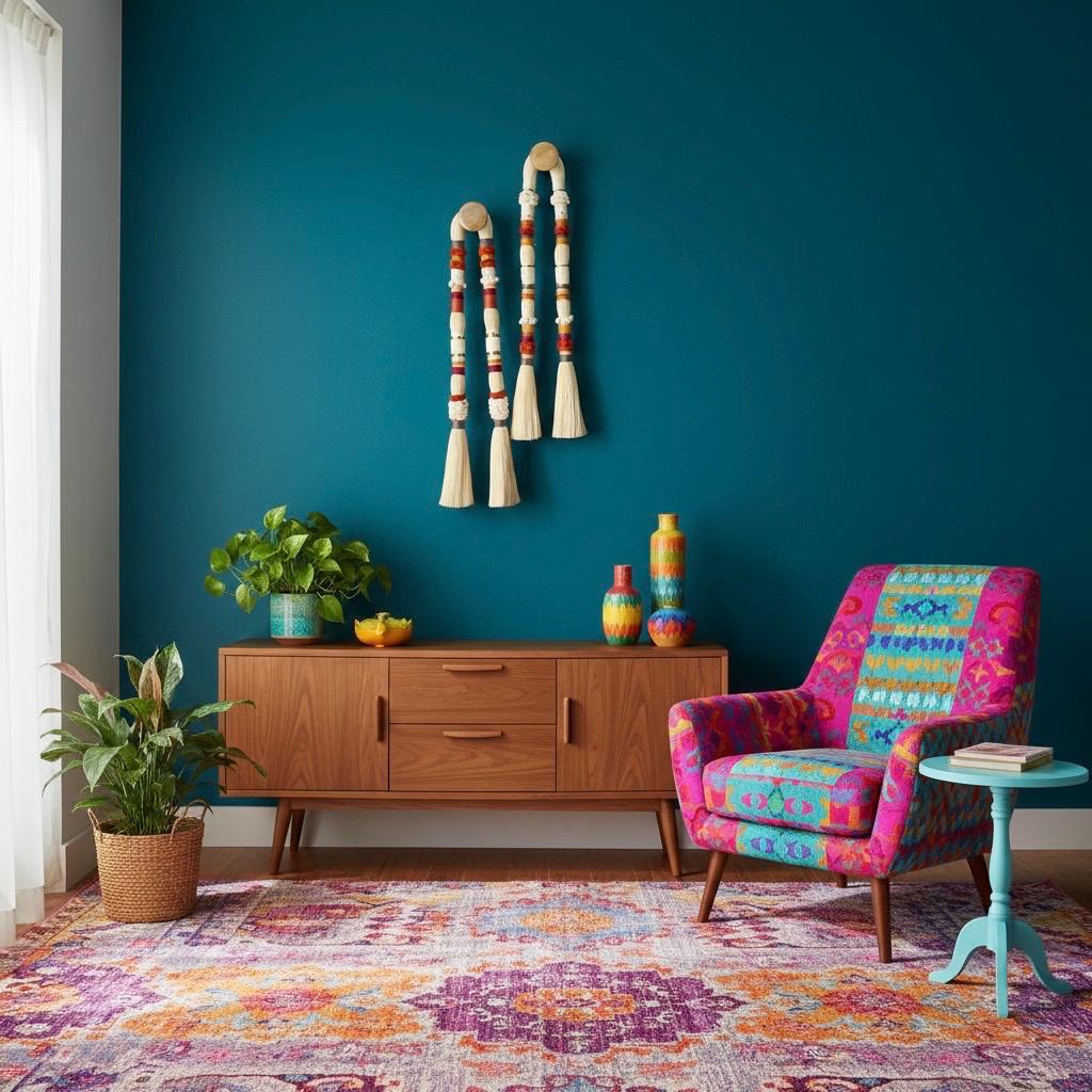 Sculptural Cotton & Wood Wall Hanging — 15 × 100 cm, alternate product view