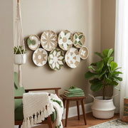 White & Green Wicker Wall Plates — Set of 9 by Sarmal Design