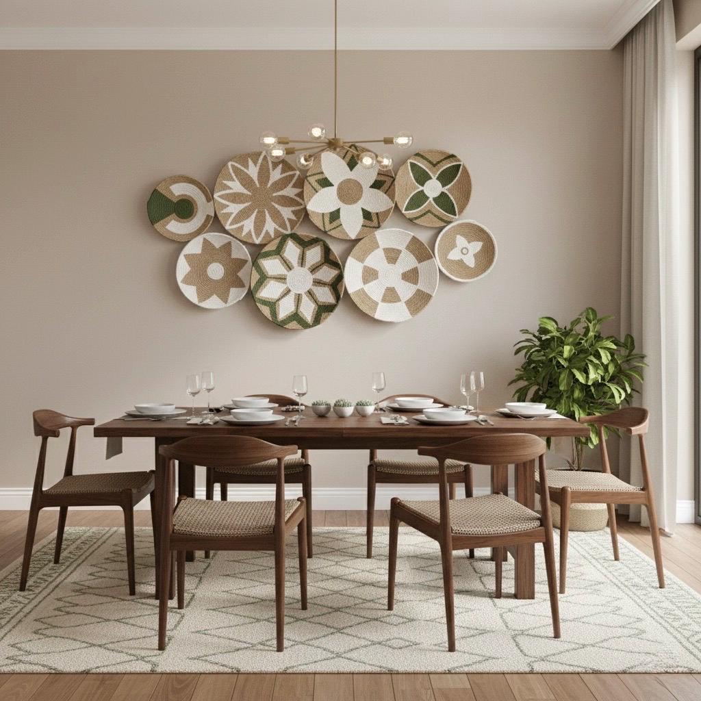 Another view of White & Green Wicker Wall Plates — Set of 9