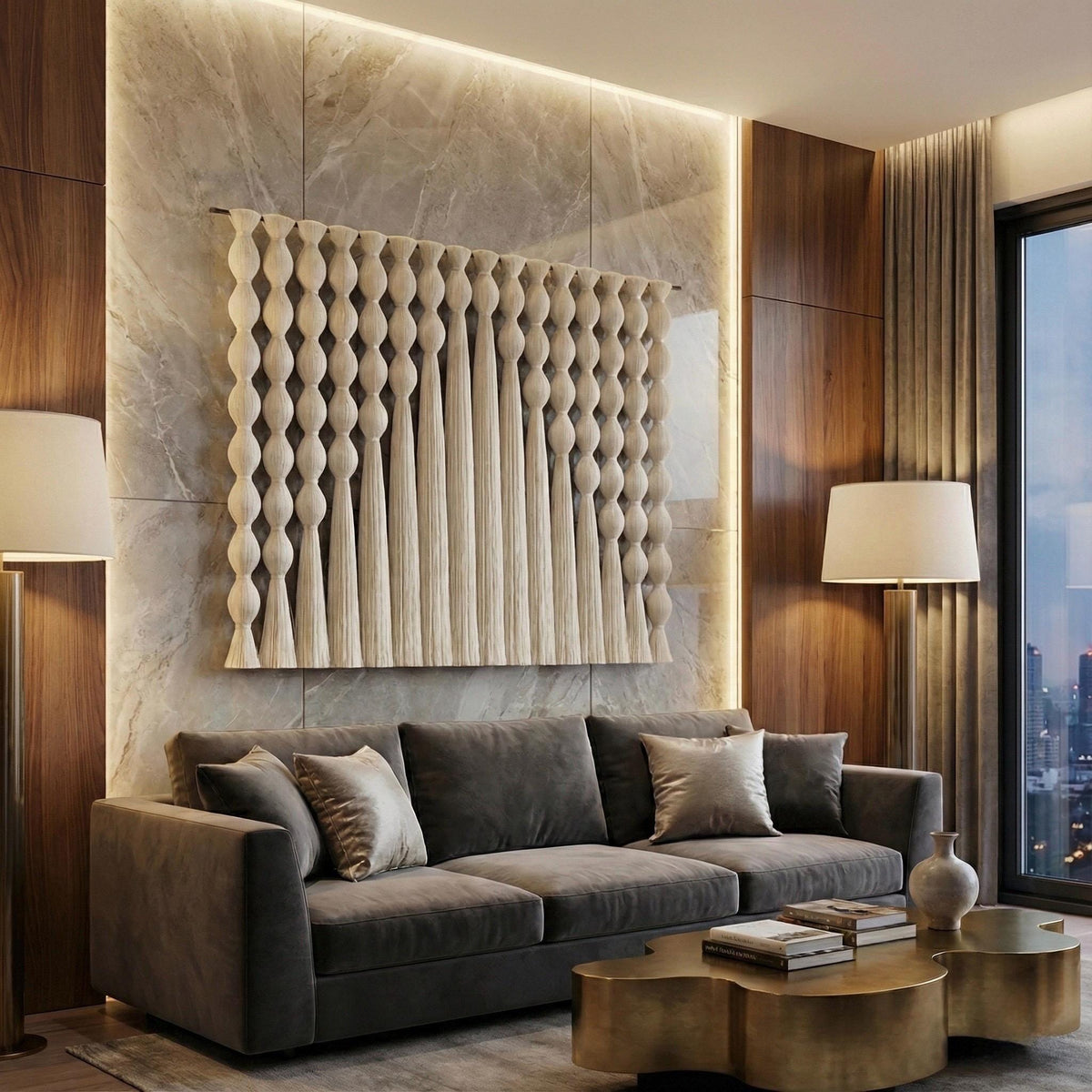 Cream, Green & Brown Tapestry — 100 × 90 cm by Sarmal Design