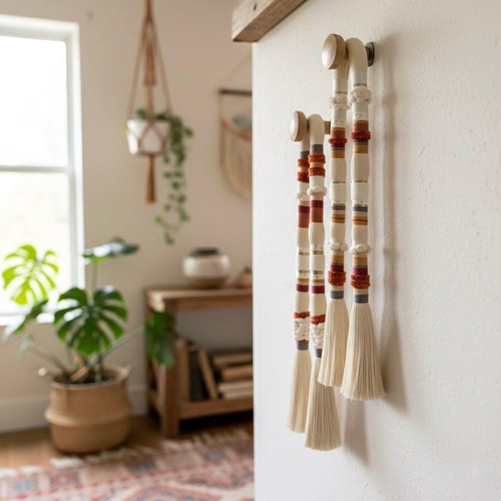 Additional view of Sculptural Cotton & Wood Wall Hanging — 15 × 100 cm