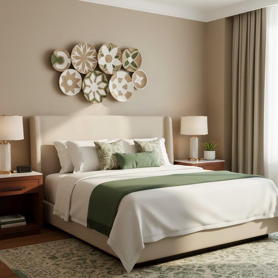 Additional view of White & Green Wicker Wall Plates — Set of 9