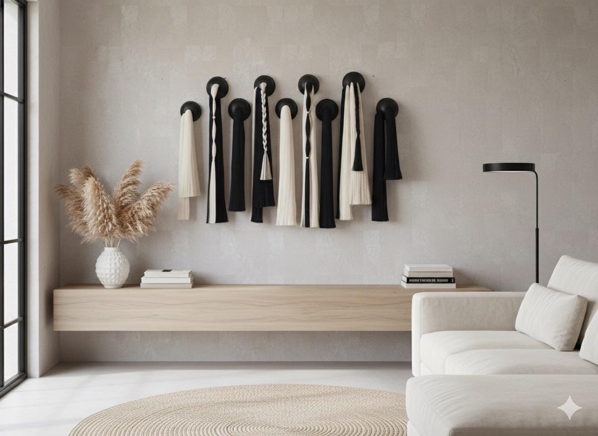 Black & White Cotton Wall Installation — Set of 9 by Sarmal Design