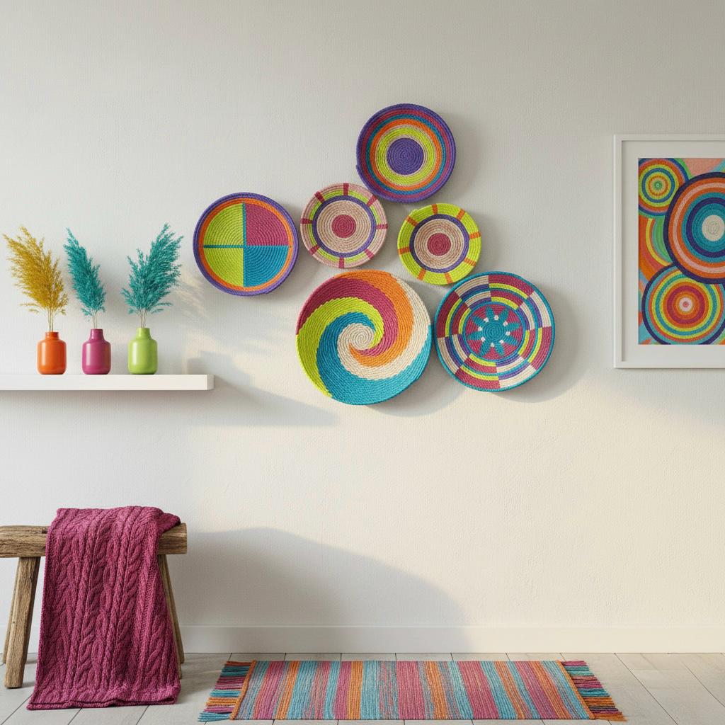 Another view of Colorful Woven Wall Plates — Set of 5