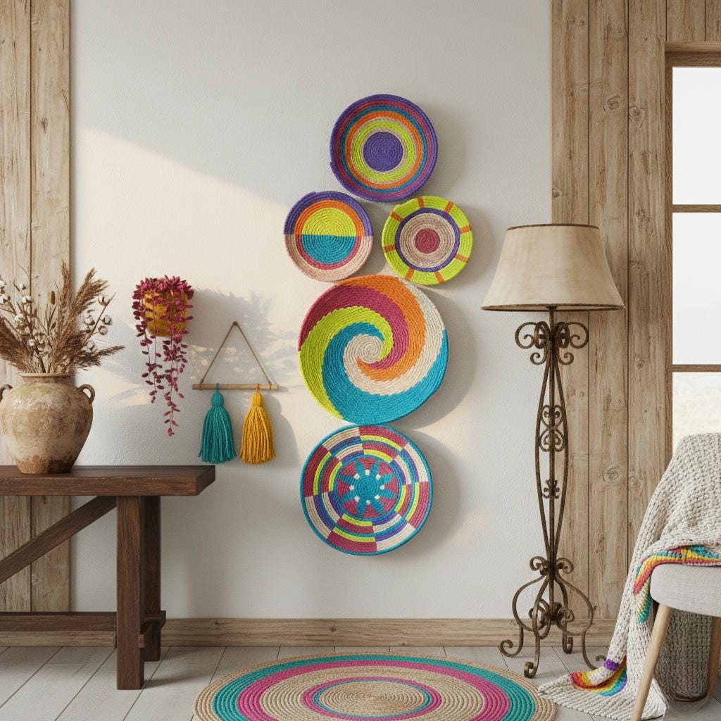 Colorful Woven Wall Plates — Set of 5, alternate product view