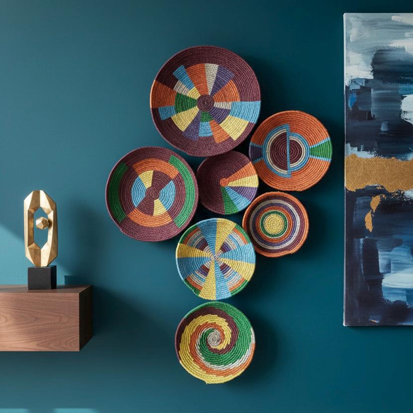 Additional view of Colorful Wicker Wall Plate Collection — Set of 7