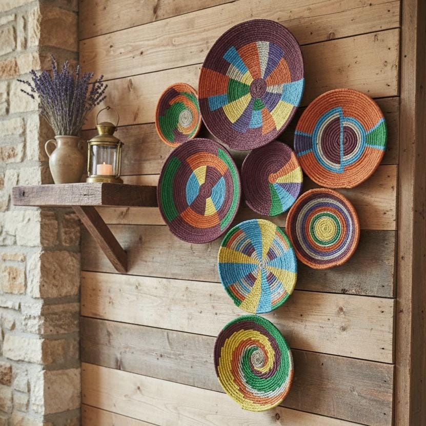 Colorful Wicker Wall Plate Collection — Set of 7, alternate product view