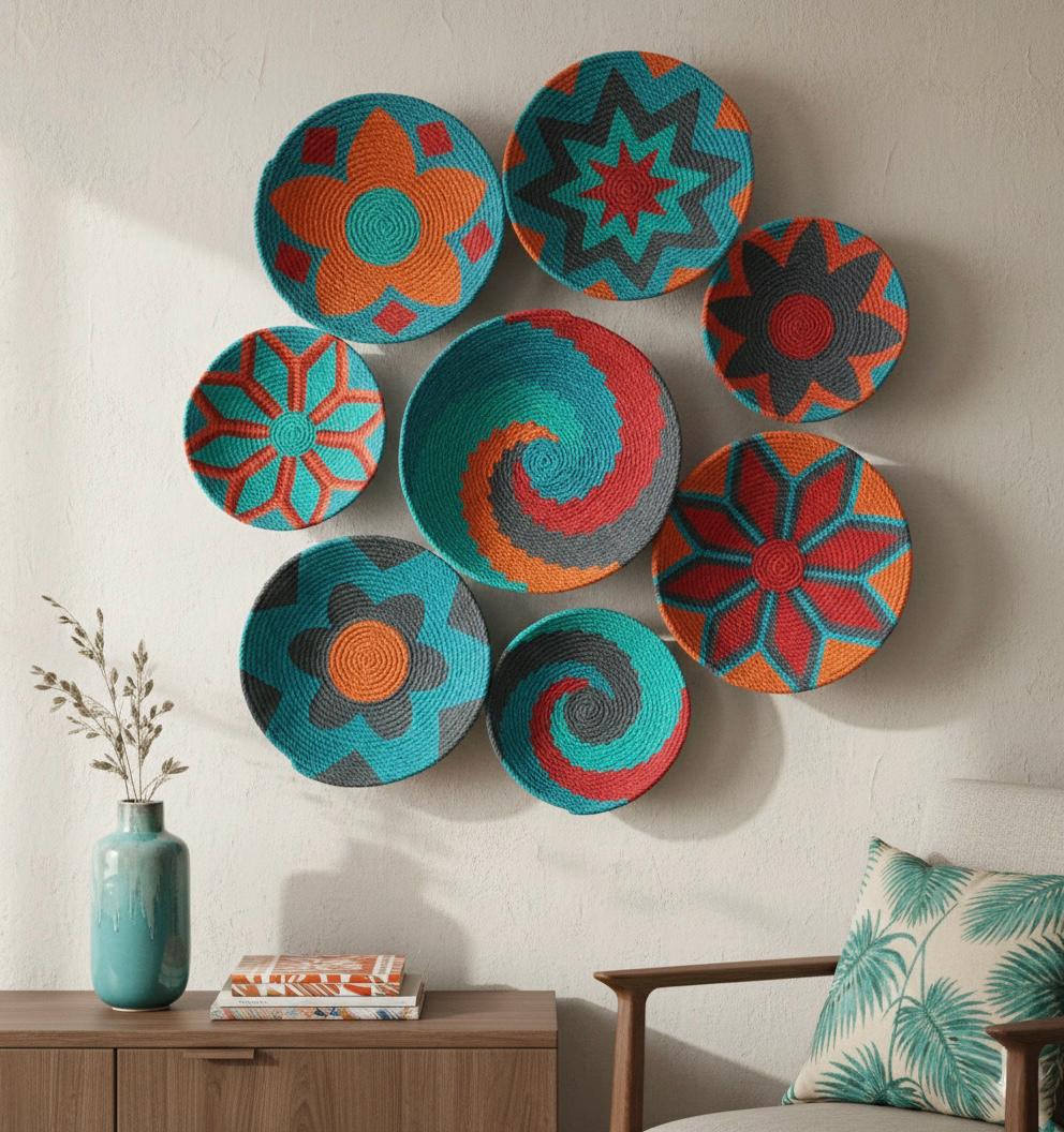 Green and Yellow Woven Wall Plate Collection by Sarmal Design