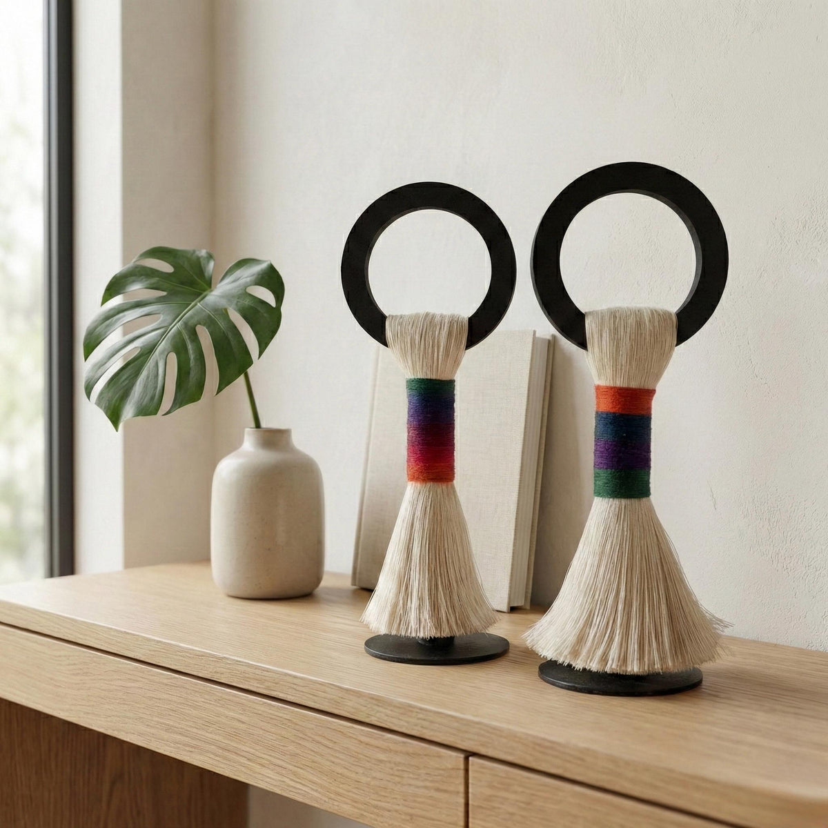 Additional view of Cotton and Wood Art Sculptures — Set of 2