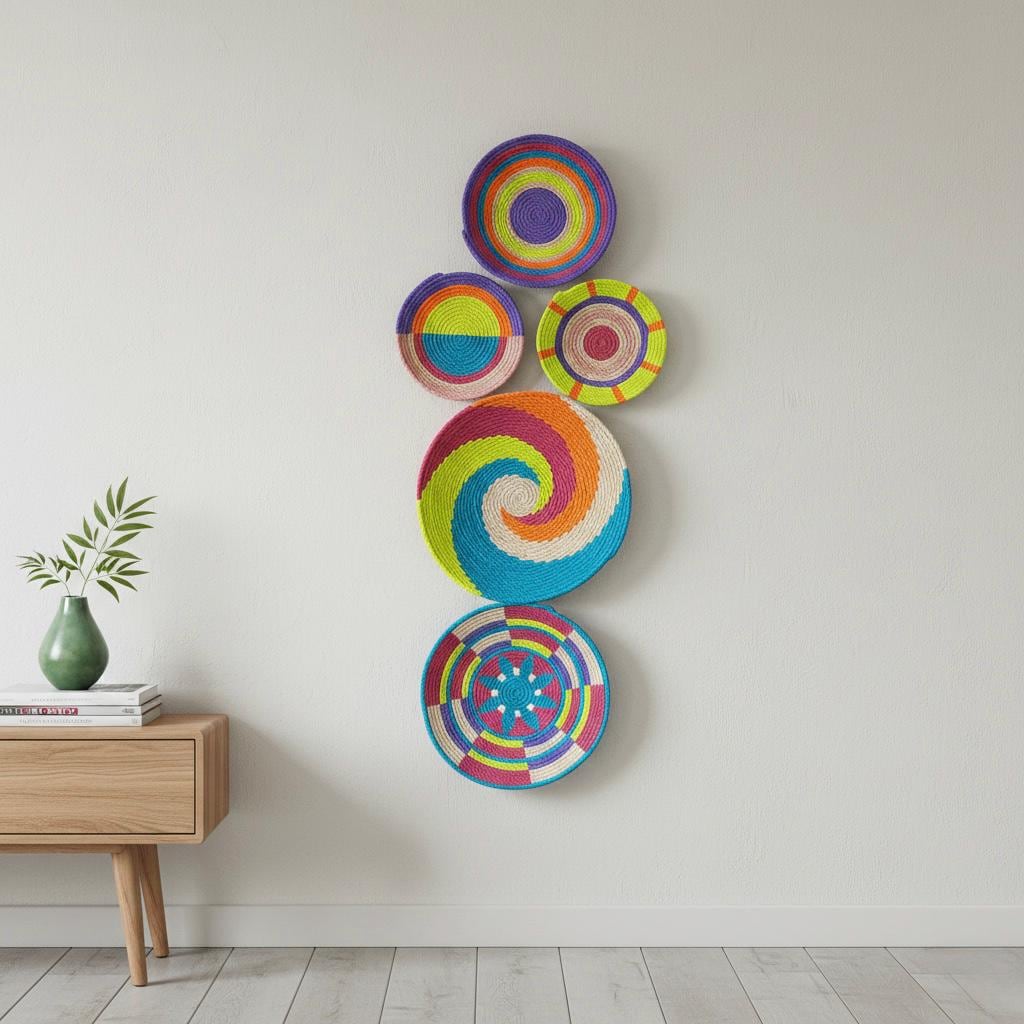 Additional view of Colorful Woven Wall Plates — Set of 5