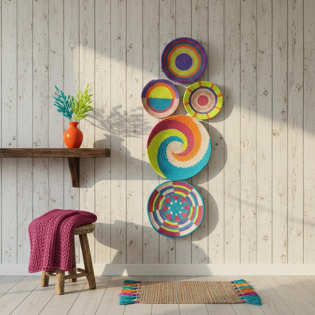 Colorful Woven Wall Plates — Set of 5 by Sarmal Design