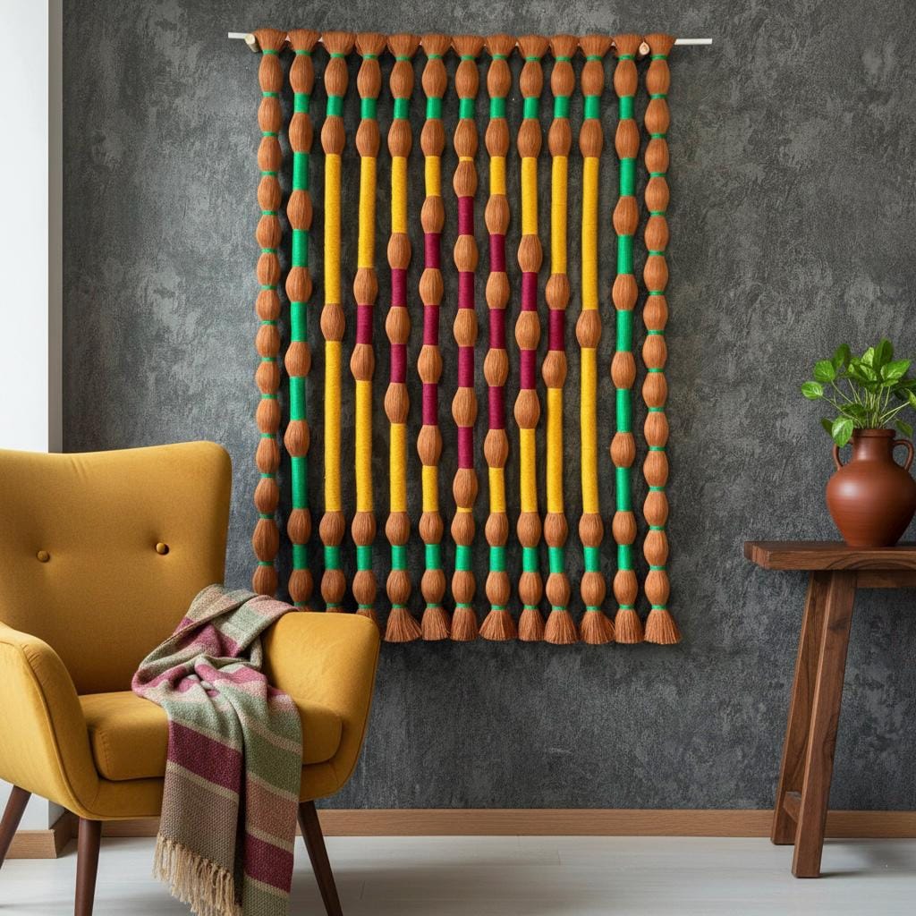 Custom Brown Natural Fiber Wall Tapestry by Sarmal Design