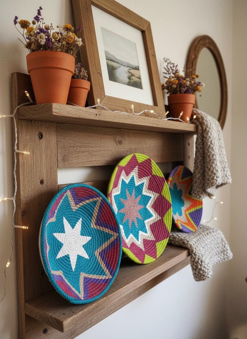 Hand-Painted Natural Wall Plates — Set of 5