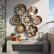 Earth-Tone Wicker Wall Plates — Set of 7 by Sarmal Design