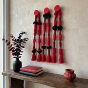 Red Sculptural Fiber Wall Hangings — Set of 3 by Sarmal Design