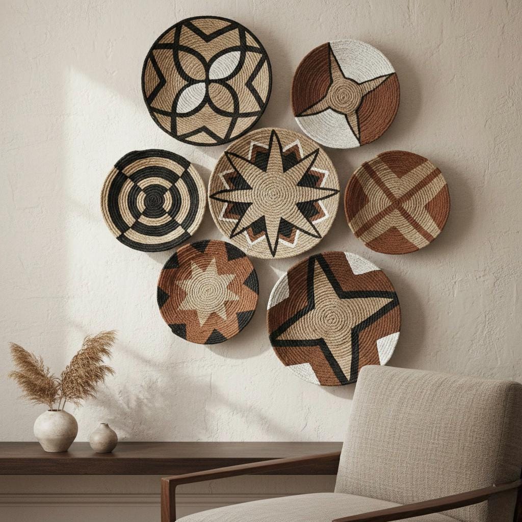 Earth-Tone Wicker Wall Plates — Set of 7, alternate product view