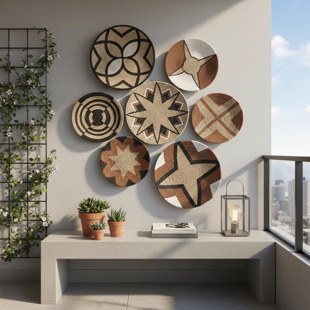 Earth-Tone Wicker Wall Plates — Set of 7, additional product image