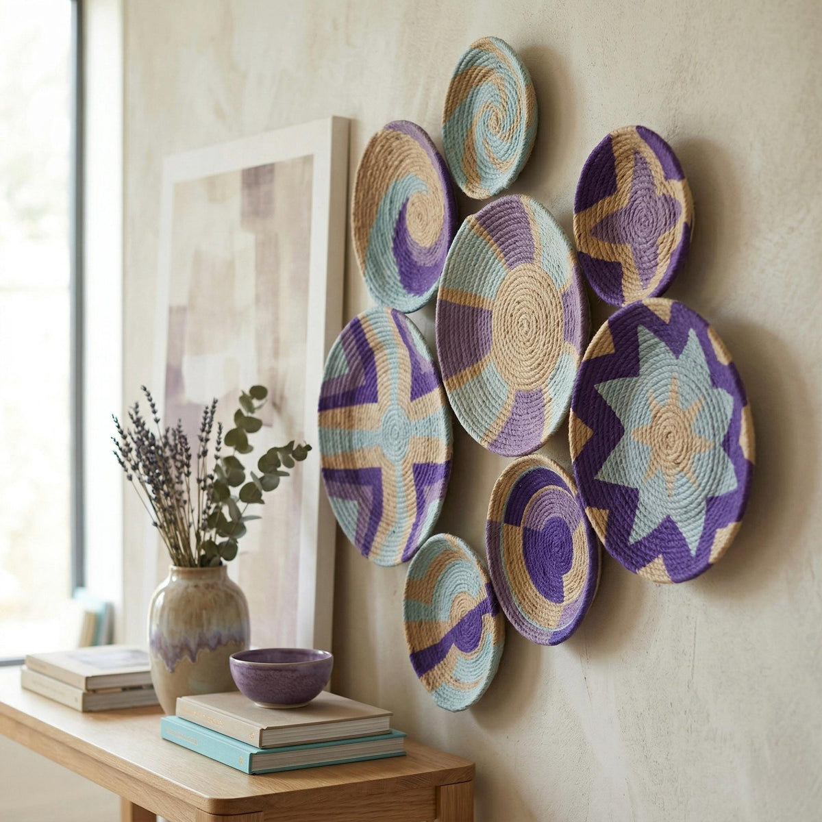 Purple & Lilac Wicker Wall Plates — Set of 9, alternate product view