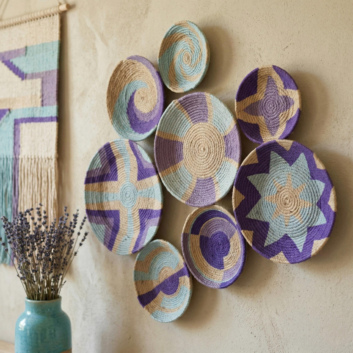Additional view of Purple & Lilac Wicker Wall Plates — Set of 9