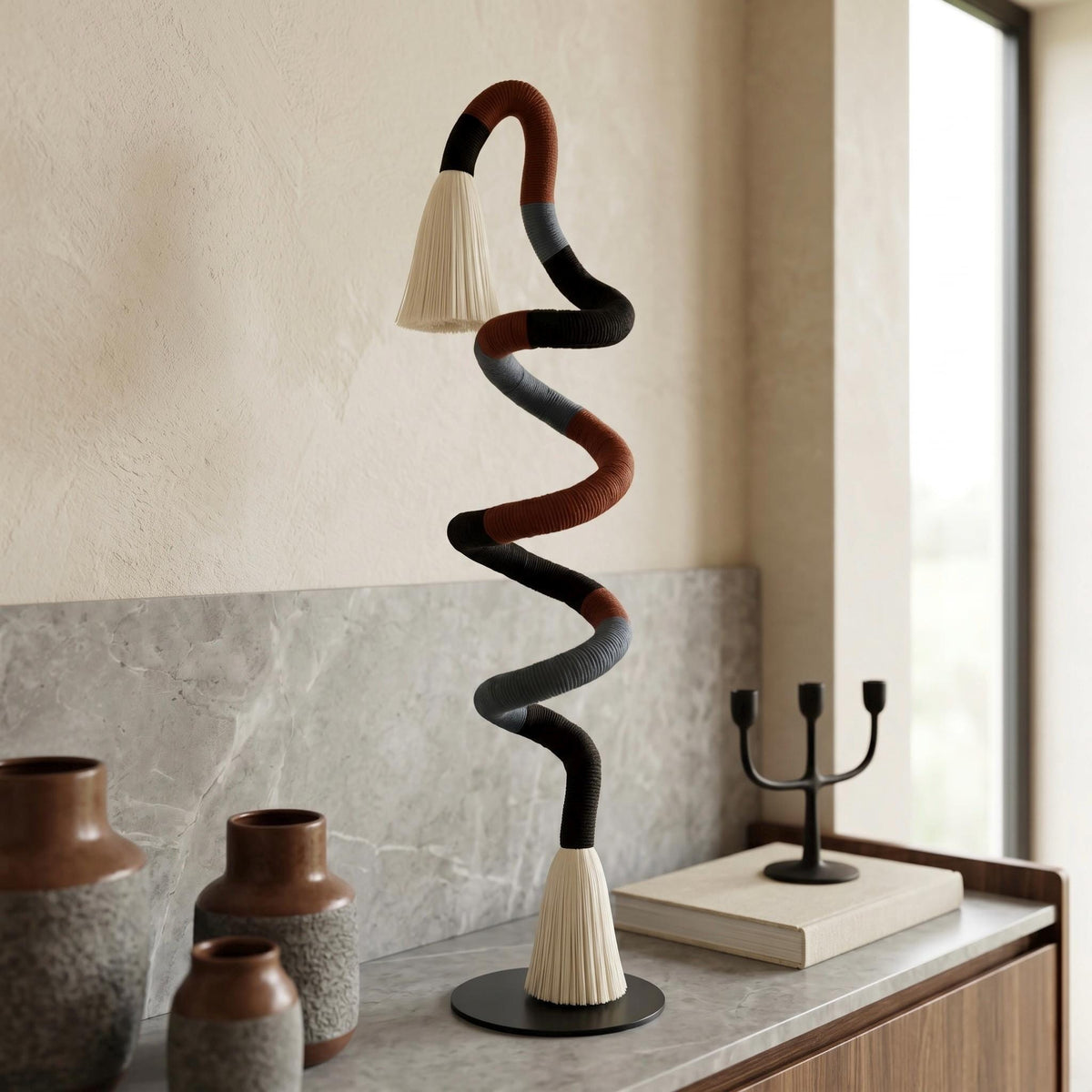 Additional view of Terracotta and Blue Abstract Fiber Sculpture