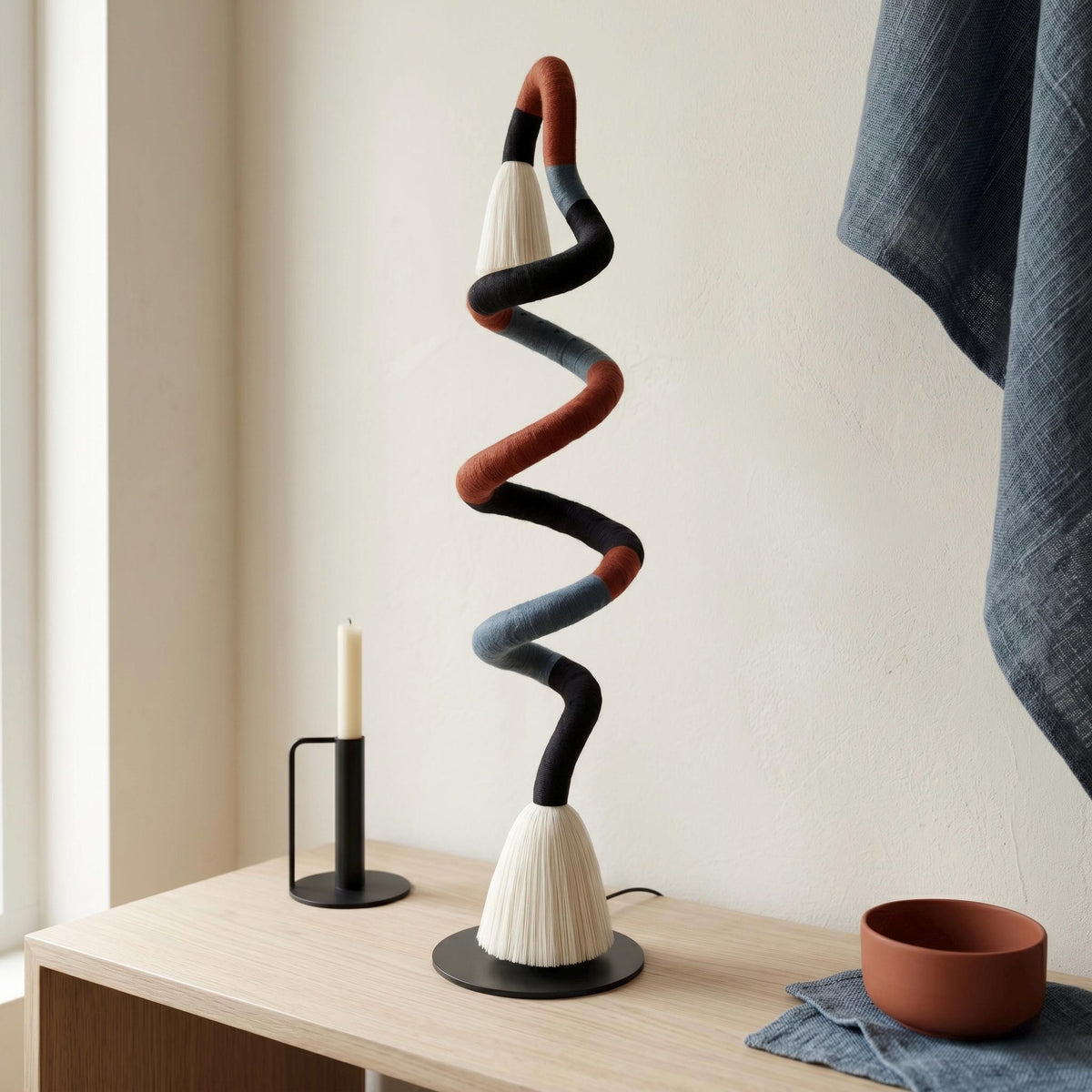 Terracotta and Blue Abstract Fiber Sculpture, alternate product view