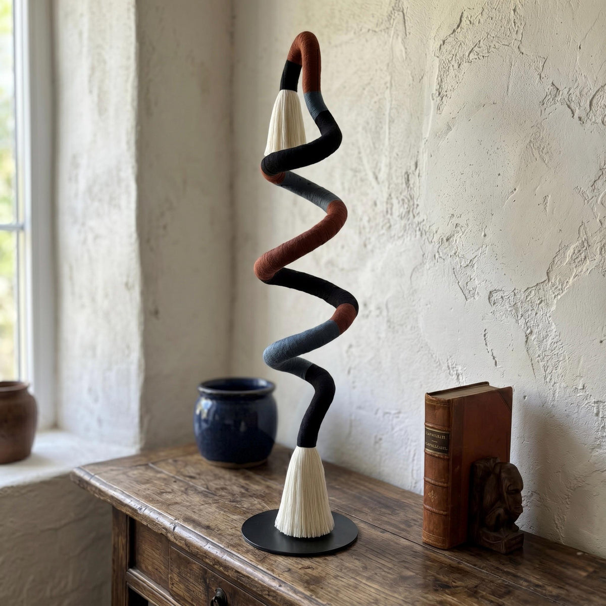 Terracotta and Blue Abstract Fiber Sculpture by Sarmal Design