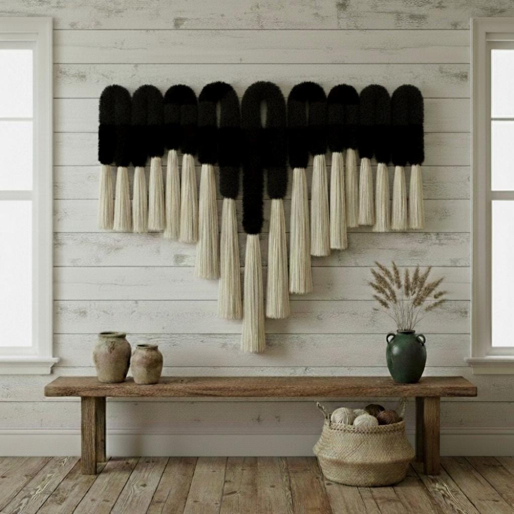 Black & White Geometric Macrame Wall Art by Sarmal Design