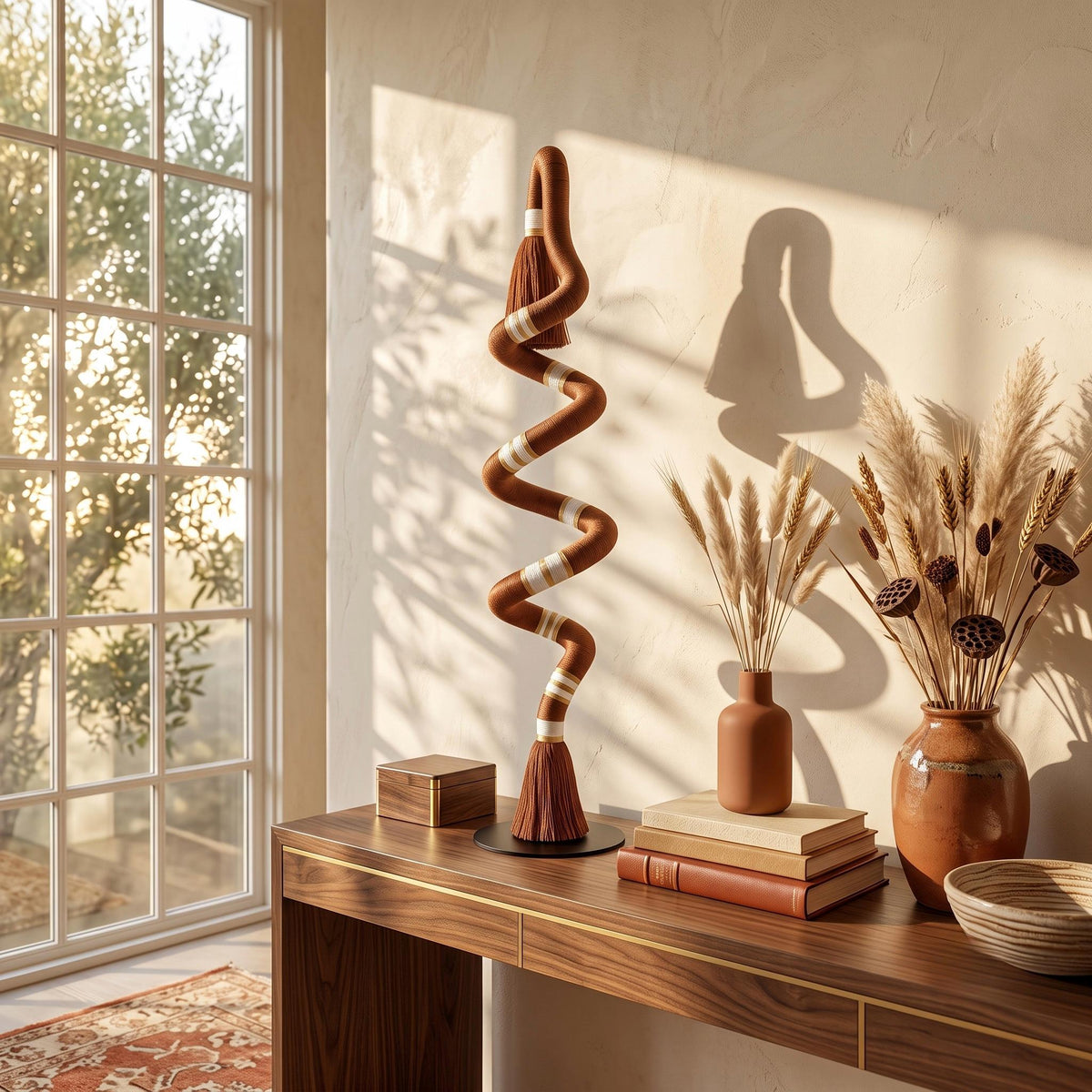 Abstract fiber tabletop sculpture, 85 cm, handcrafted by Sarmal Design