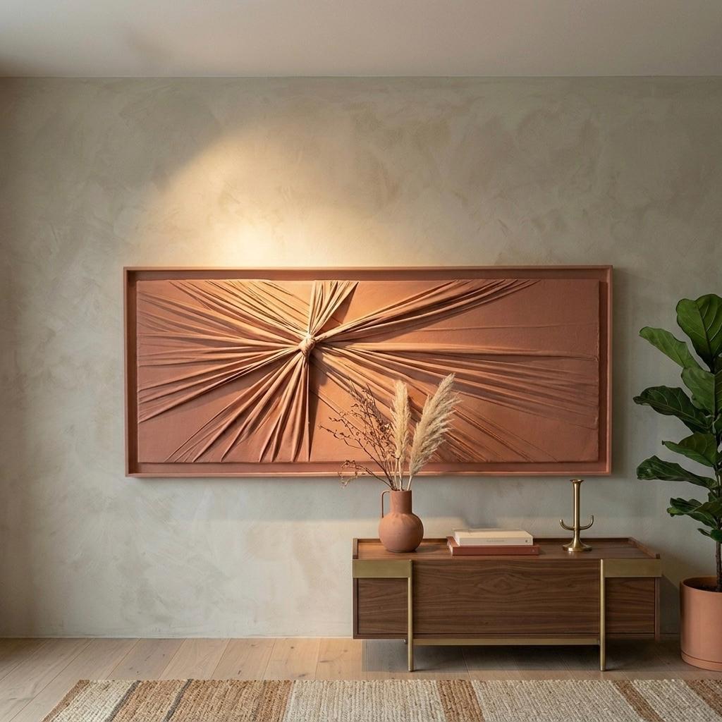 Terracotta Sunburst Relief Canvas Wall Art — 150 × 70 cm