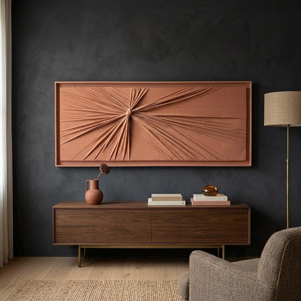 Terracotta Sunburst Relief Canvas Wall Art — 150 × 70 cm