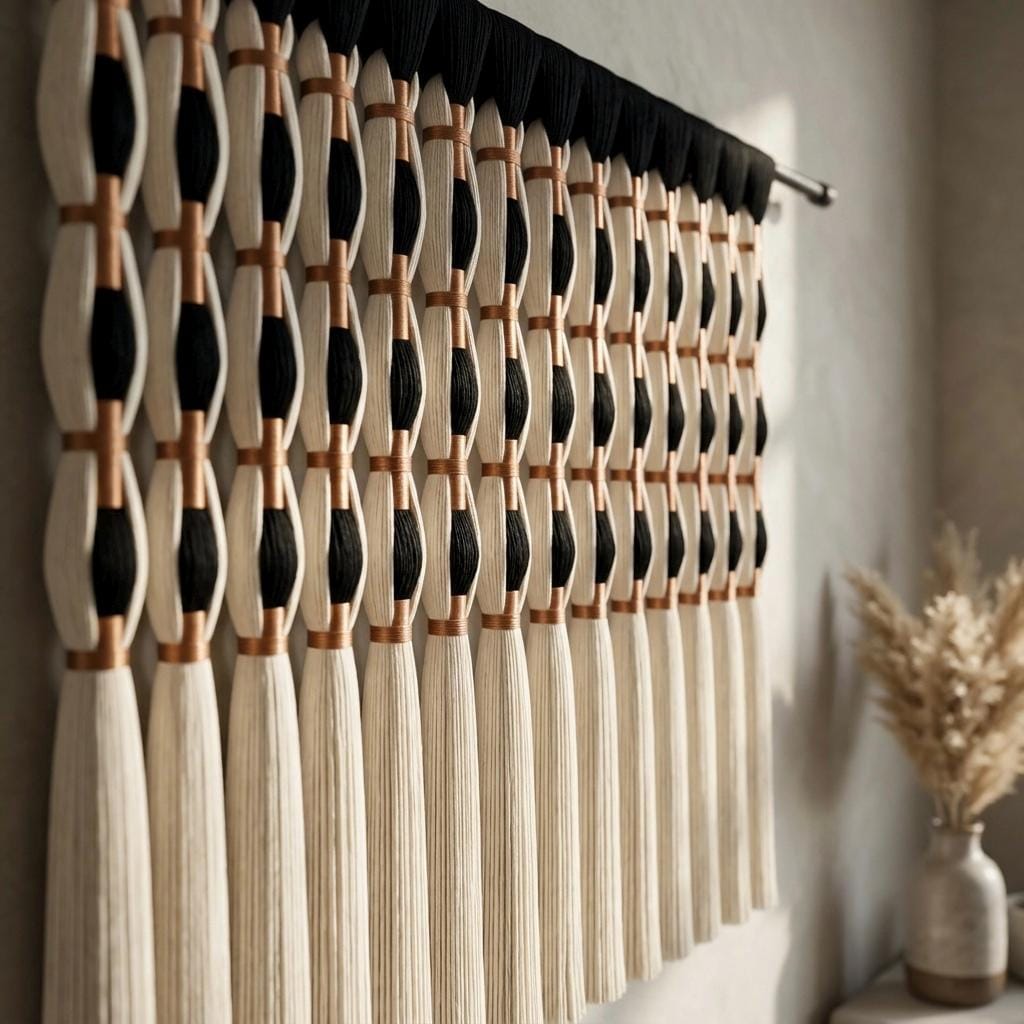 Black & White Geometric Yarn Wall Art by Sarmal Design