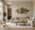 Metal wall art above a beige sofa in a modern living room